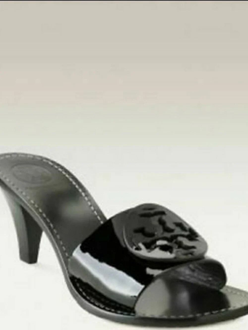 Tory Burch Aerin Black Patent Leather Heels Slides Mules Size 8